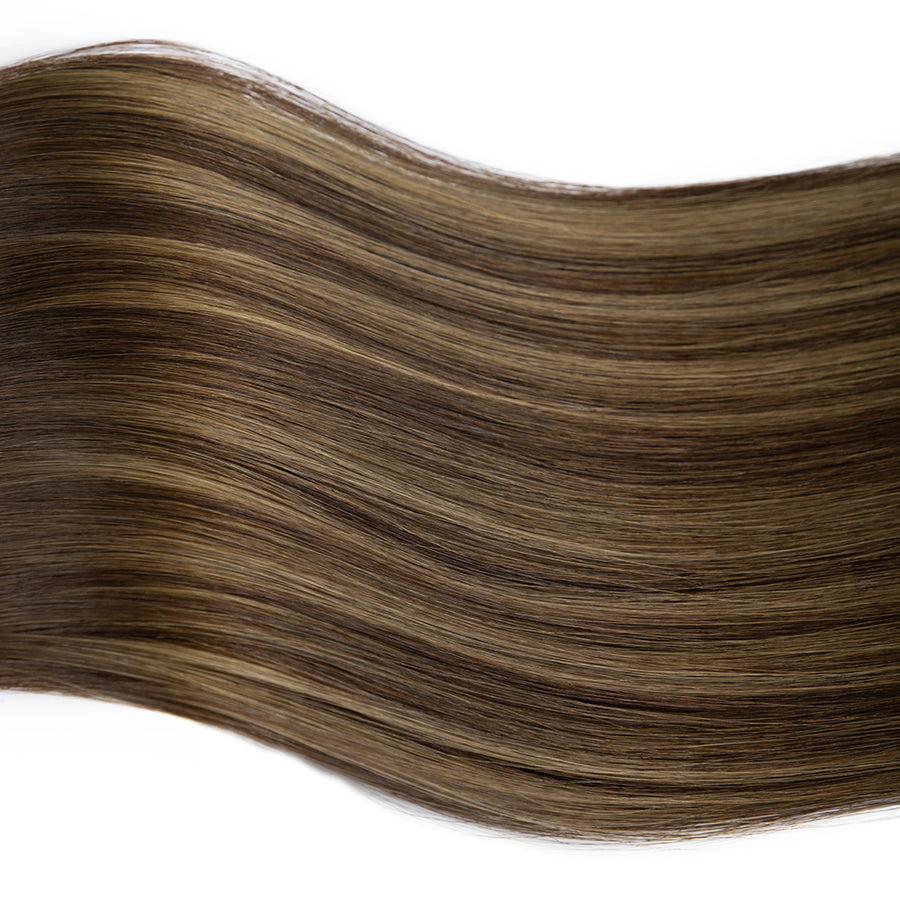 #2TP2/8A Dark Brown with Cool Bronde Highlights hair color swatch