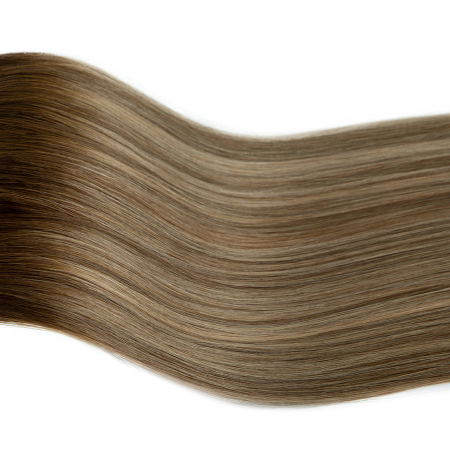 #4TP8/18 Medium Brown with Ash Blonde Highlights hair color swatch