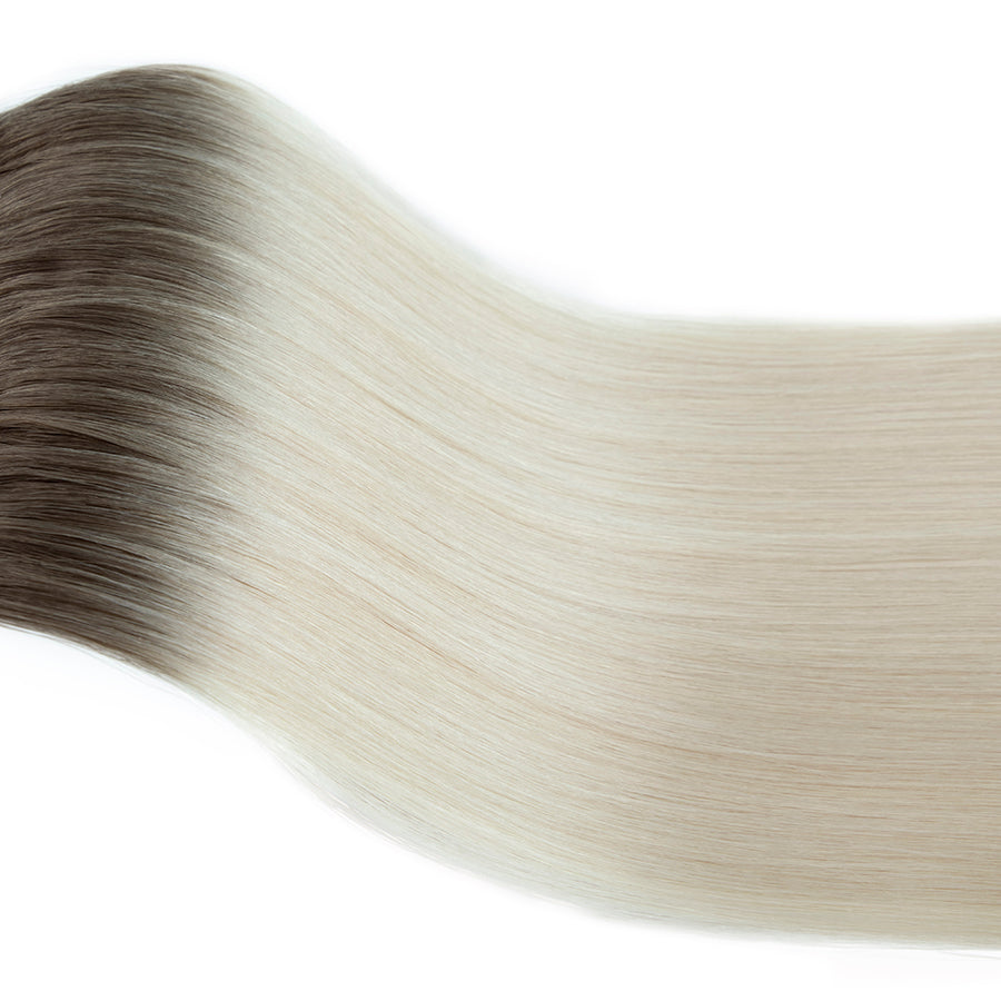 #5AT60 Ash Brown Root to Light Platinum Blonde hair color swatch