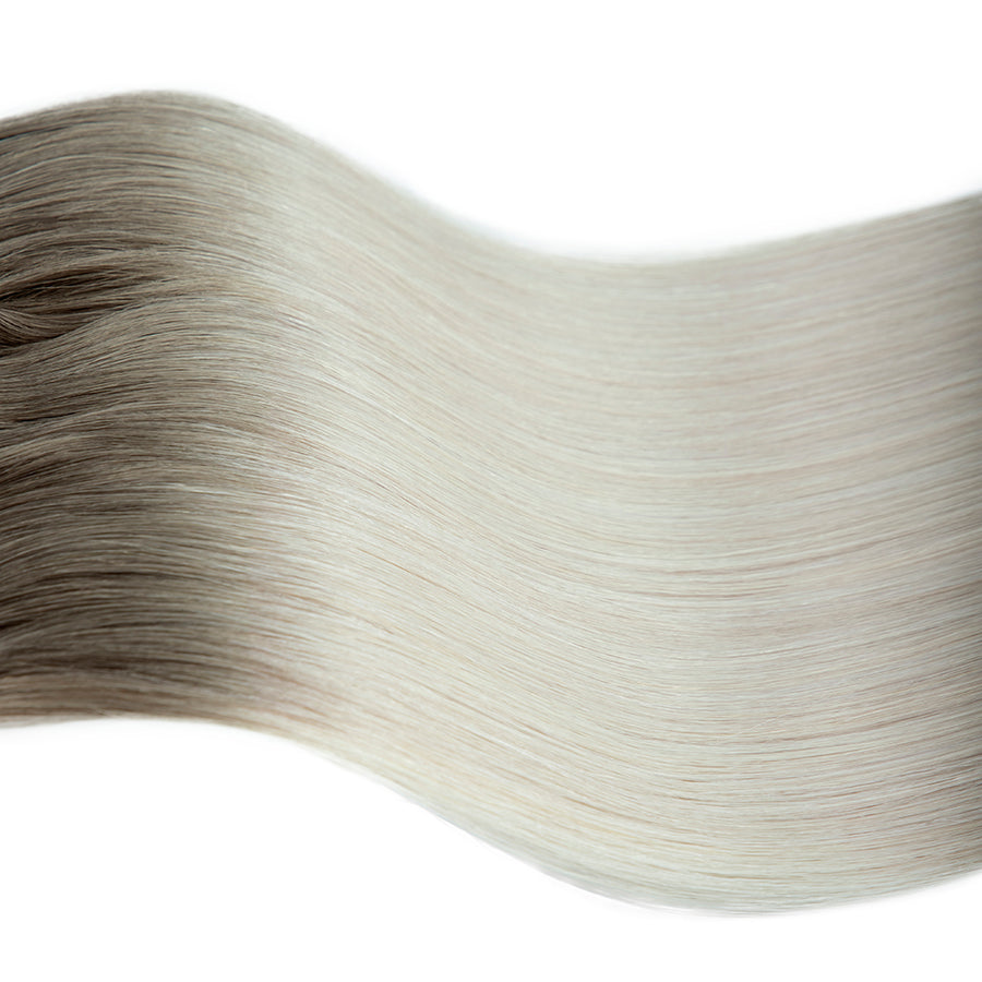#5AT62 Ash Brown Root to Pearl Blonde hair color swatch