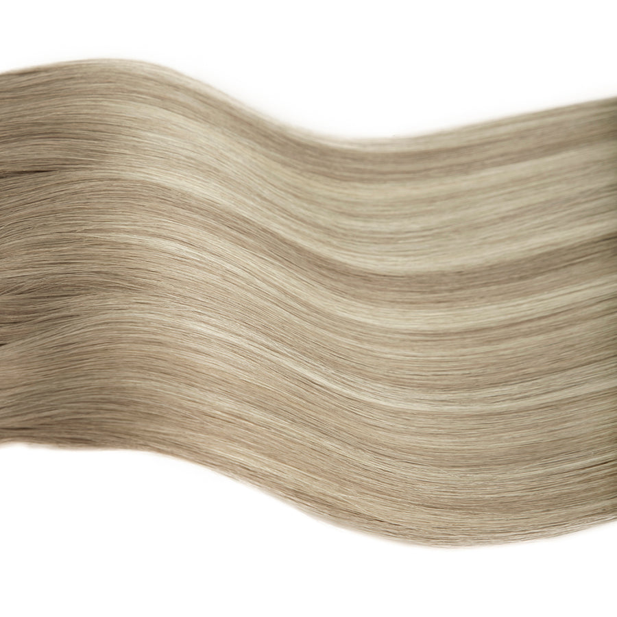 #9ATP9A/613 Light Ash Blonde to Mushroom Beige Blonde hair color swatch