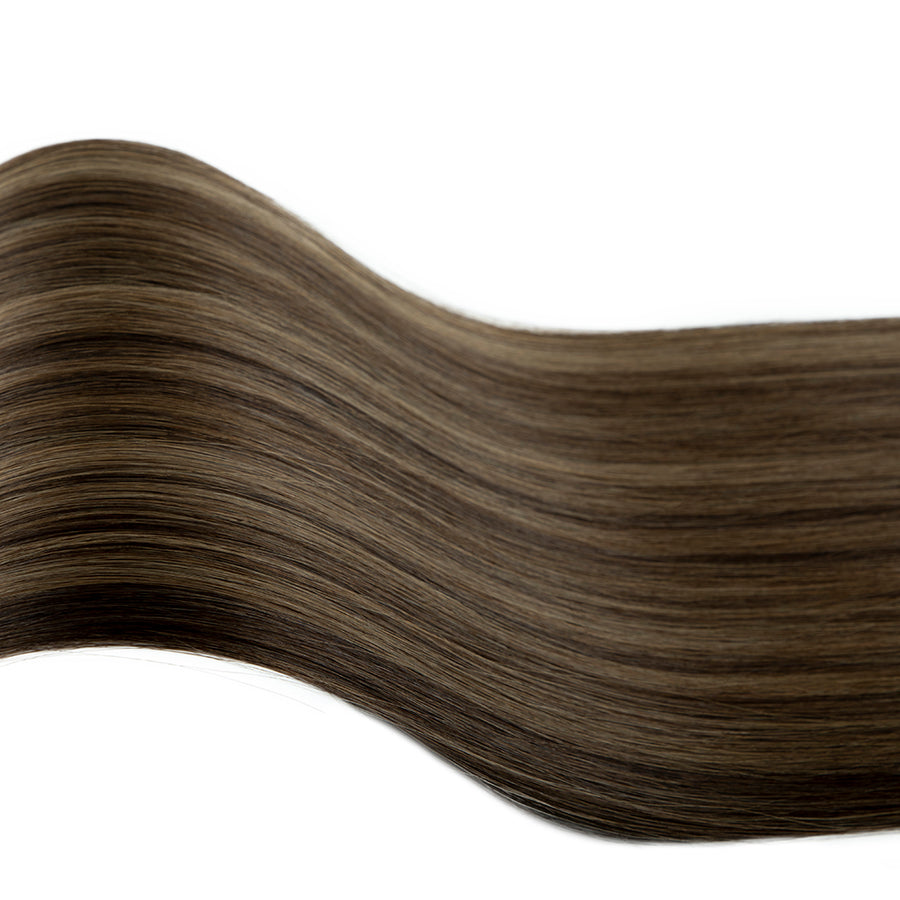 #P2/8 Dark Brown with Cool Brown Highlights hair color swatch