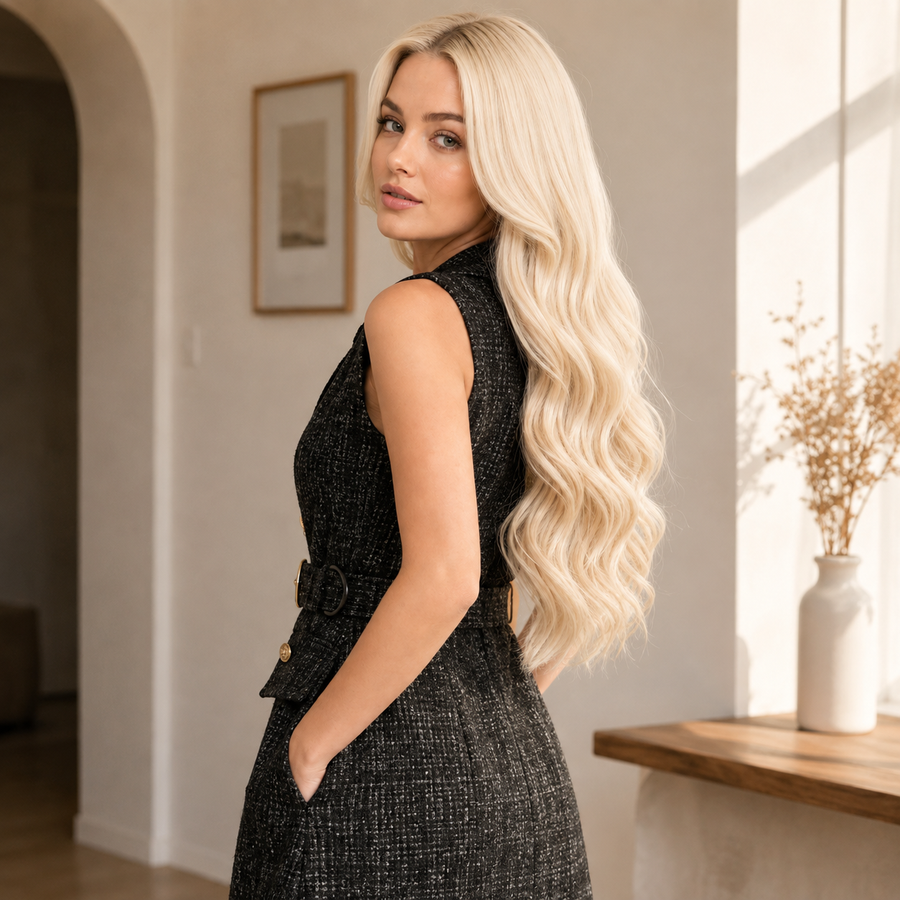 #62 Pearl Blonde shown on a model